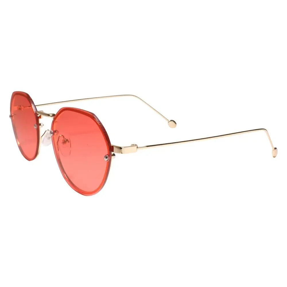 Gold Round Sunglasses Red Lens Retro Unisex UV400